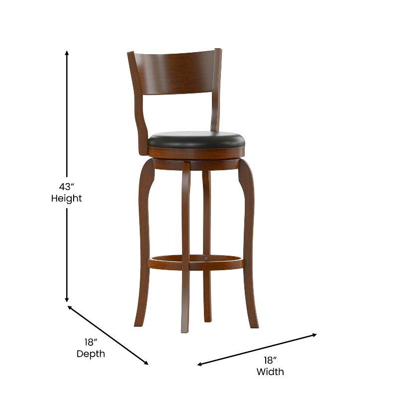 Merrick Lane 30" Classic Wooden Open Back Swivel Bar Height Pub Stool with Upholstered Padded Seat and Integrated Footrest