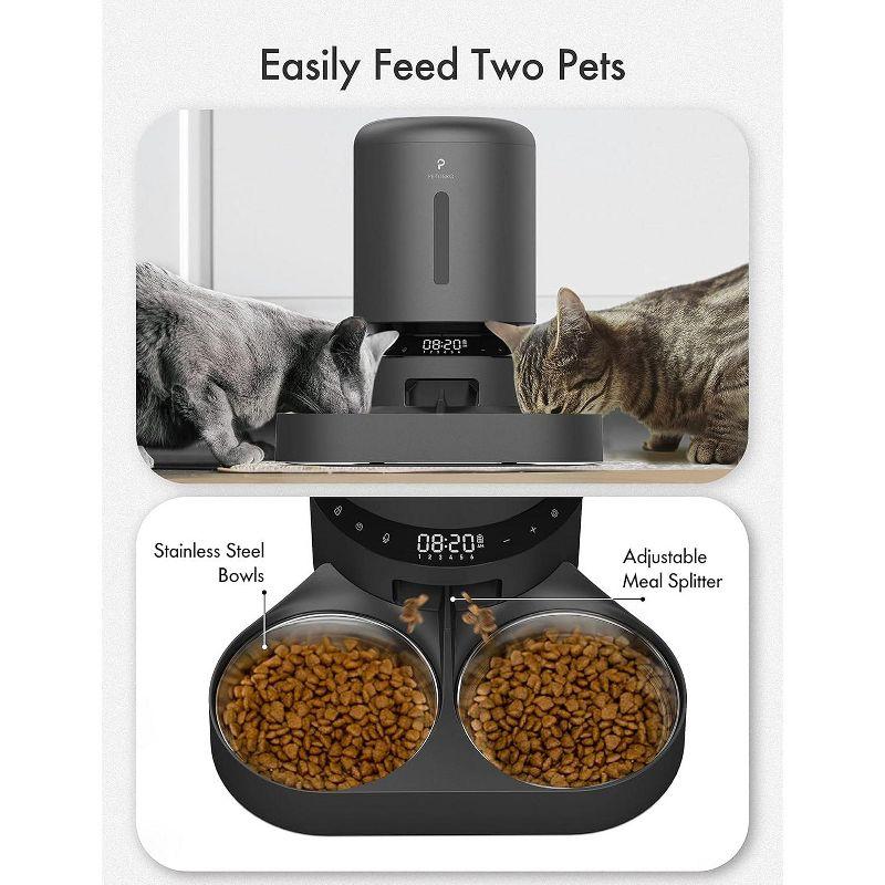 Dual Tray Black Stainless Steel Automatic Pet Feeder