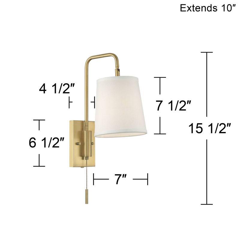 360 Lighting Luca Modern Swing Arm Wall Lamp Warm Brass Metal Plug-in Light Fixture Up Down White Fabric Shade for Bedroom Bedside Living Room Reading