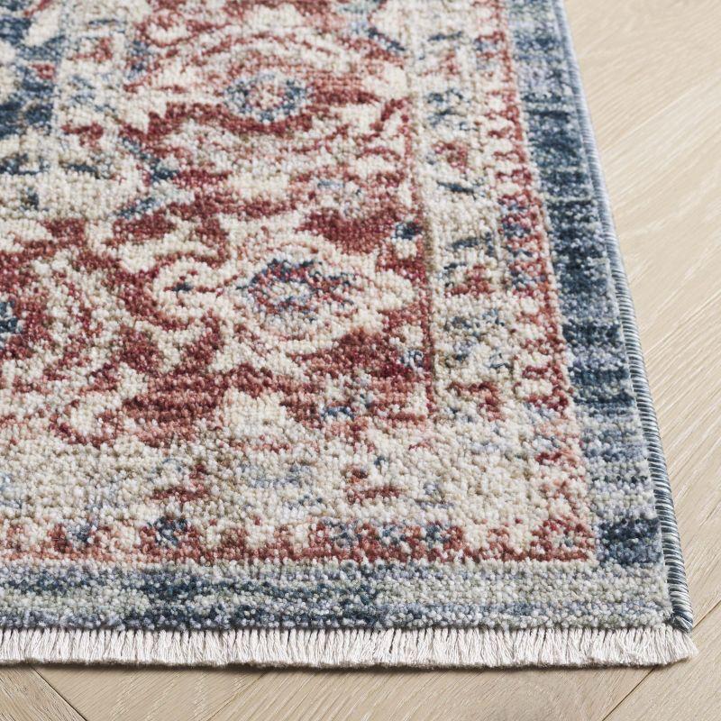 Blue and Rust Hand-Knotted Rectangular Synthetic Area Rug