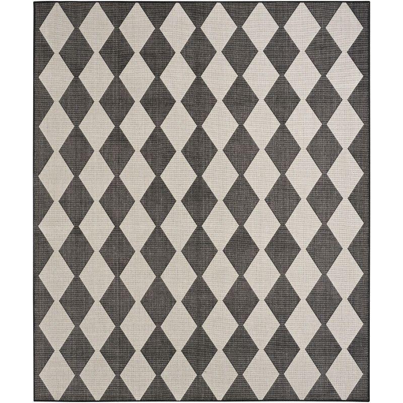 Nourison Positano Retro Diamond Flatweave Indoor Outdoor Low Pile Area Rug Black 8' x 10'