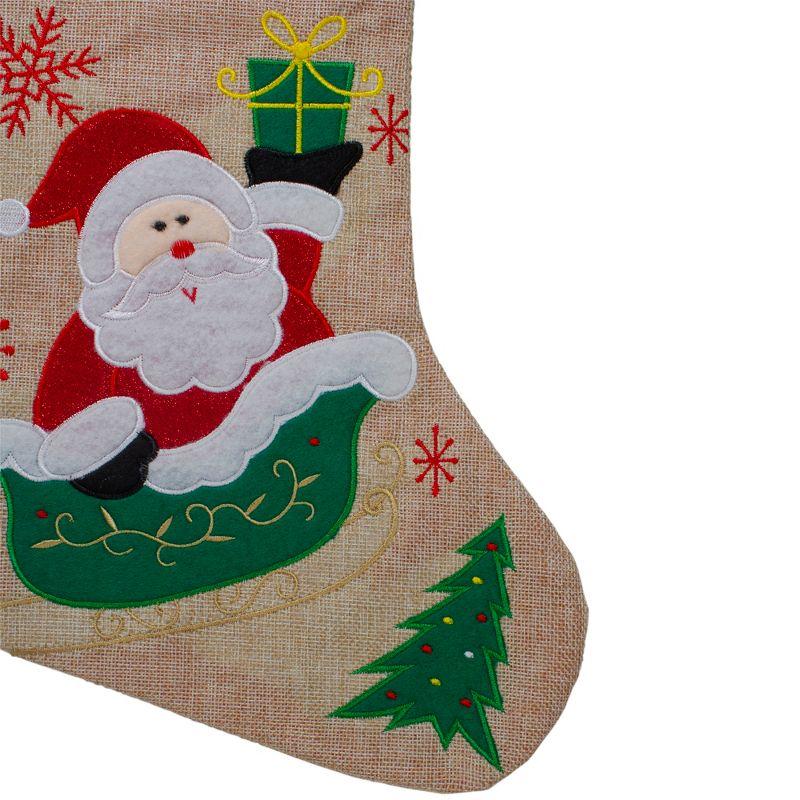 Northlight 19" Red and Green Santa Claus in Sleigh Embroidered Christmas Stocking