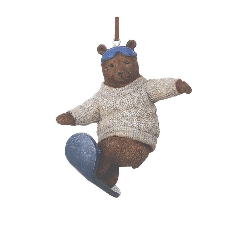 Brown and Beige Resin Skate and Snowboard Bear Ornaments Set