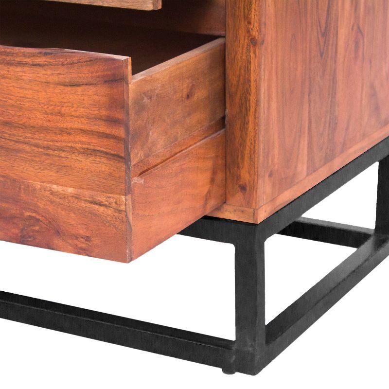 Birch Lane™ Pantai Modern Acacia Wood Dresser or Display Unit With Metal Base, Walnut Brown and Black