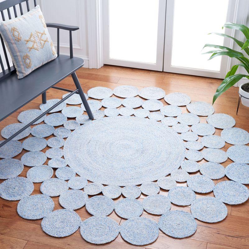 Boho Chic Handwoven Coastal Blue Round Rug - 59"