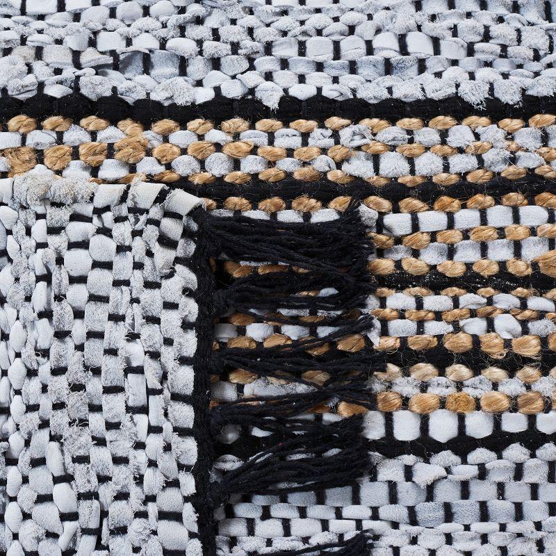 Vintage Leather Hand Woven 70% Leather, 25% Jute, And 10% Cotton Striped Rug