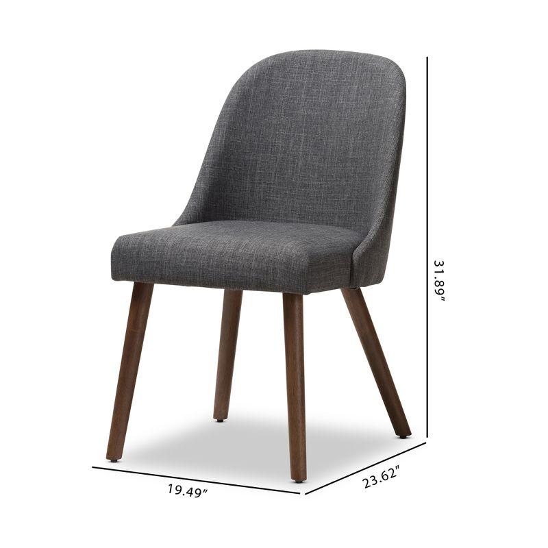 Set of 2 Cody Mid Century Modern Dining Chairs - Baxton Studio: Walnut, Fabric Seat, Foam-Padded, Retro Look