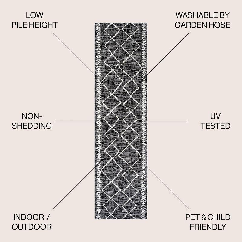 2'x10' Derya  Diamond Trellis Indoor/Outdoor Runner Rug, Black/Ivory - JONATHAN Y