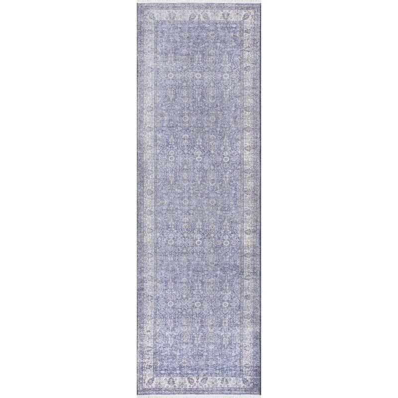 Helena Blue Cotton and Synthetic Runner Rug