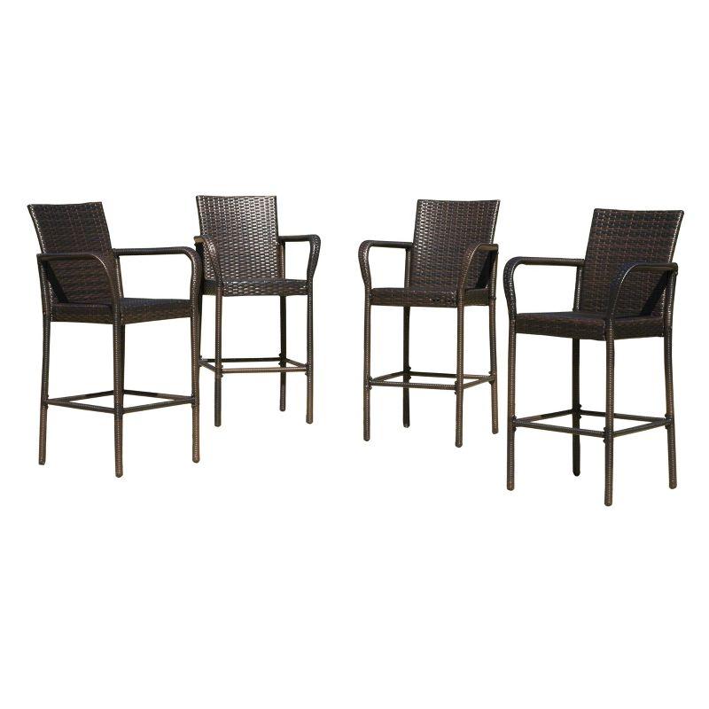 Delfina 4pk Wicker Barstool - Brown - Christopher Knight Home: UV & Weather-Resistant, Powder-Coated Frame