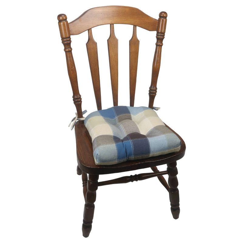 Cobalt Harris Plaid Woven Plaid Chair Pads with Tiebacks (Set Of 4) - Essentials