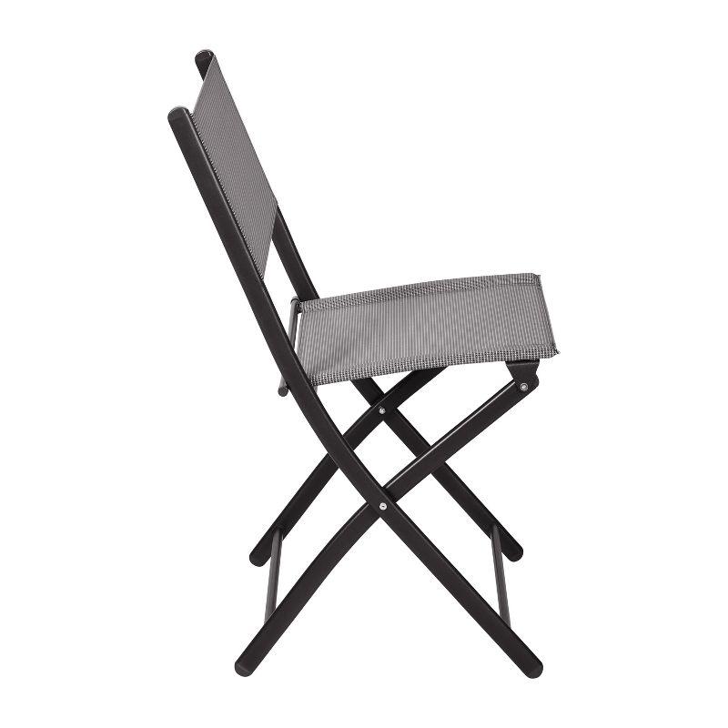 Emma and Oliver Set of 2 Folding Chairs for Indoor/Outdoor Use with Gray Flex Comfort Material and Black Steel Frames