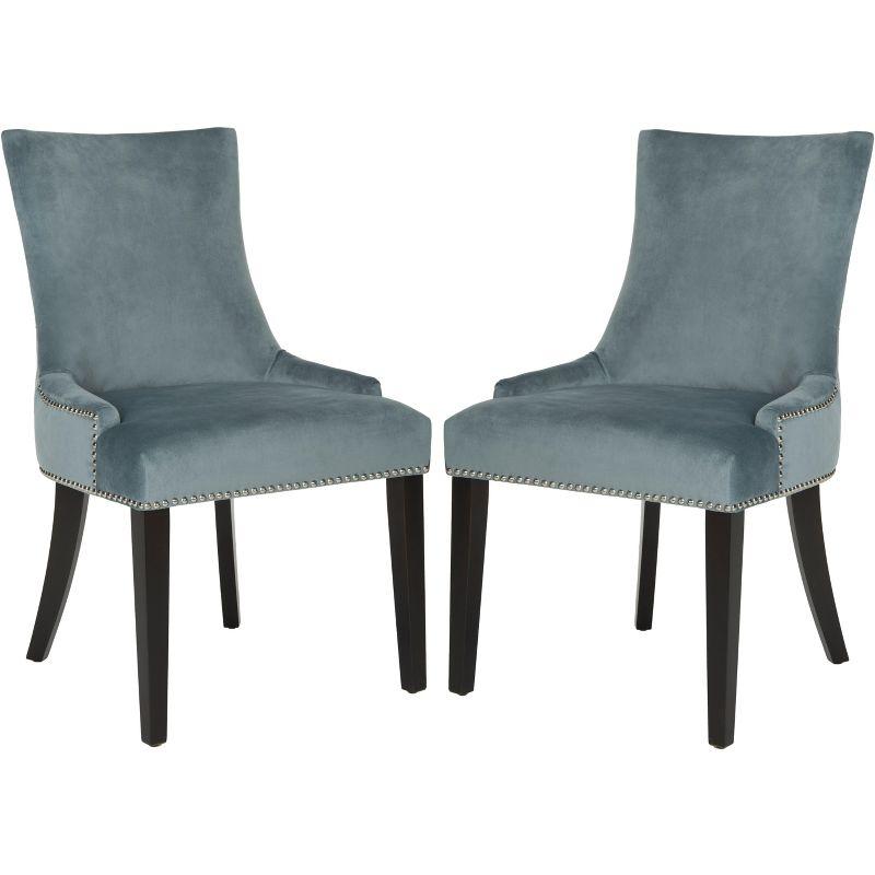 Lester 19"H Dining Chair (Set of 2) with Silver Nail Heads - Blue - Safavieh