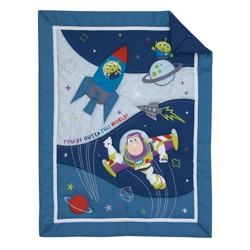 NoJo Disney Toy Story Outta This World Blue and Gray 3 Piece Nursery Crib Bedding Set - Comforter,  Fitted Crib Sheet, and Crib Skirt
