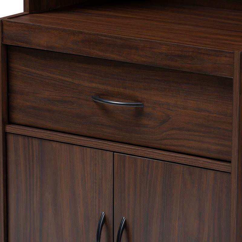 Laurana Dark Walnut Tall Kitchen Hutch Cabinet with Glass Doors