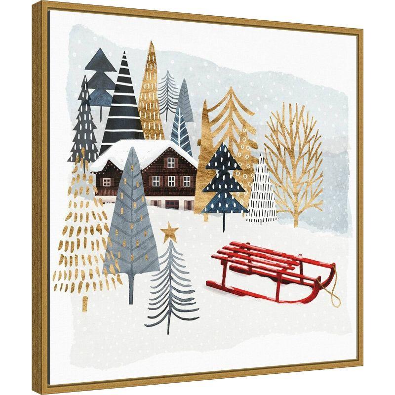 22" x 22" Christmas Chalet II Framed Wall Canvas - Amanti Art: Victoria Borges Seasonal Decor