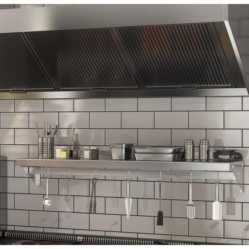 Whizmax Metal Storage Rack with Backplash for Kitchen,12" x 60" Stainless Steel Wall Mount Shelf with 5 Hooks
