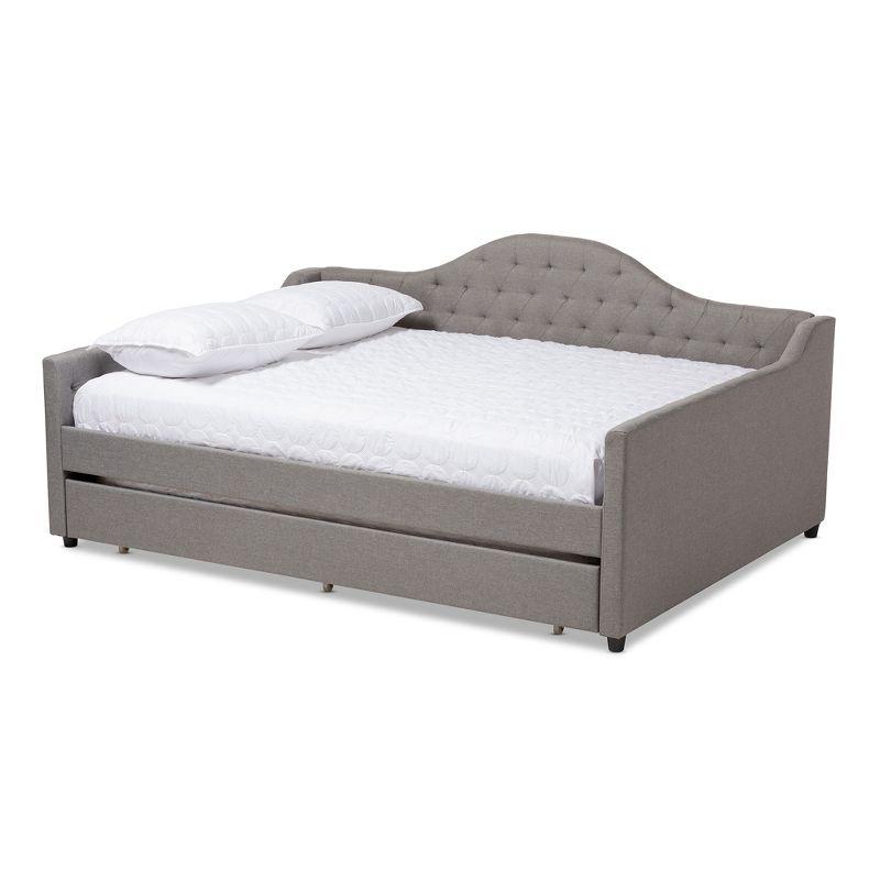 Eliza Upholstered Queen Daybed with Button-Tufted Trundle in Gray