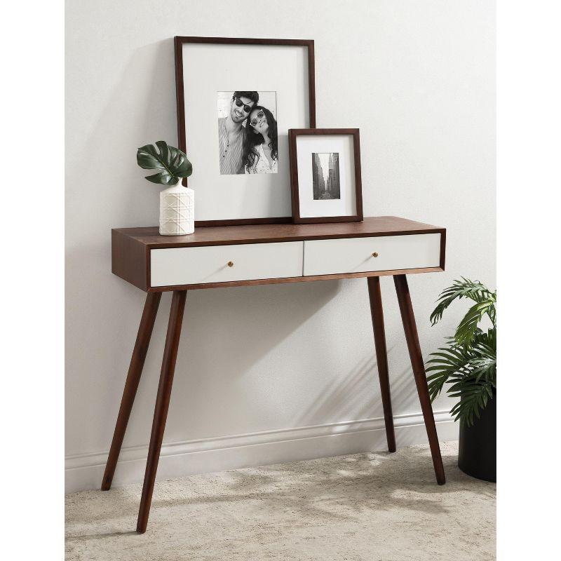 Kate and Laurel Finco Rectangle Wood Console Table, 36x12x30, Walnut Brown and White