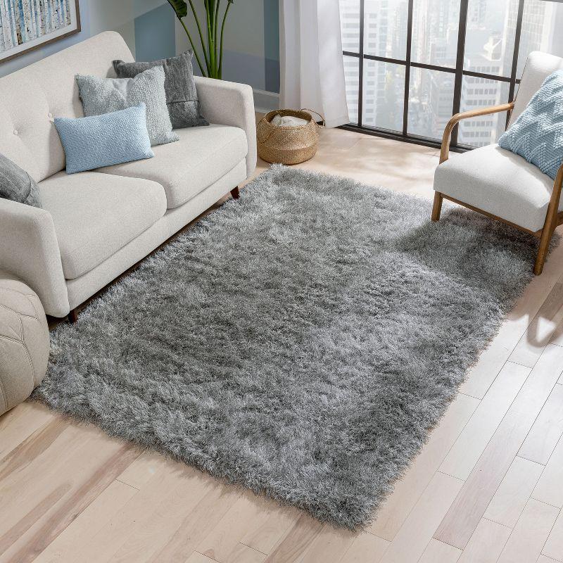 Kuki Chie Glam Solid Ultra-Soft Gray Shag Rug
