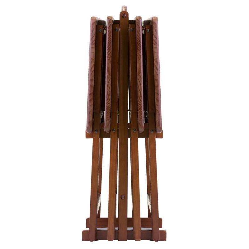 5pc Alex Snack Table Set Walnut Brown - Winsome: Solid Wood, Foldable, Storage Stand Included