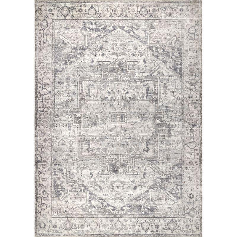 Nuloom Brielle Pet Friendly Machine Washable Vintage Medallion Area Rug, 2' x 3', Grey