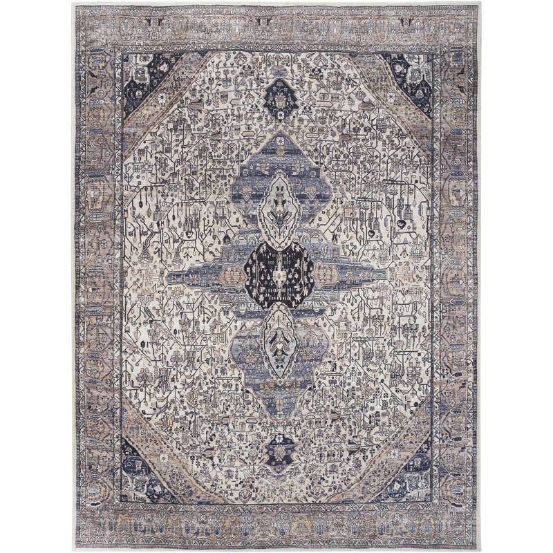 Ivory Blue 9' x 12' Synthetic Flat Woven Washable Rug