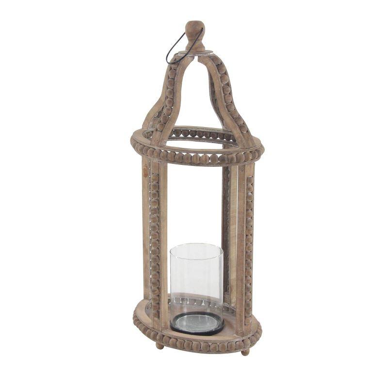 Olivia & May 29" x 13" Rustic Glass/Wood Cage Style Candle Holder Brown: Traditional Wooden Lantern, Tabletop Centerpiece