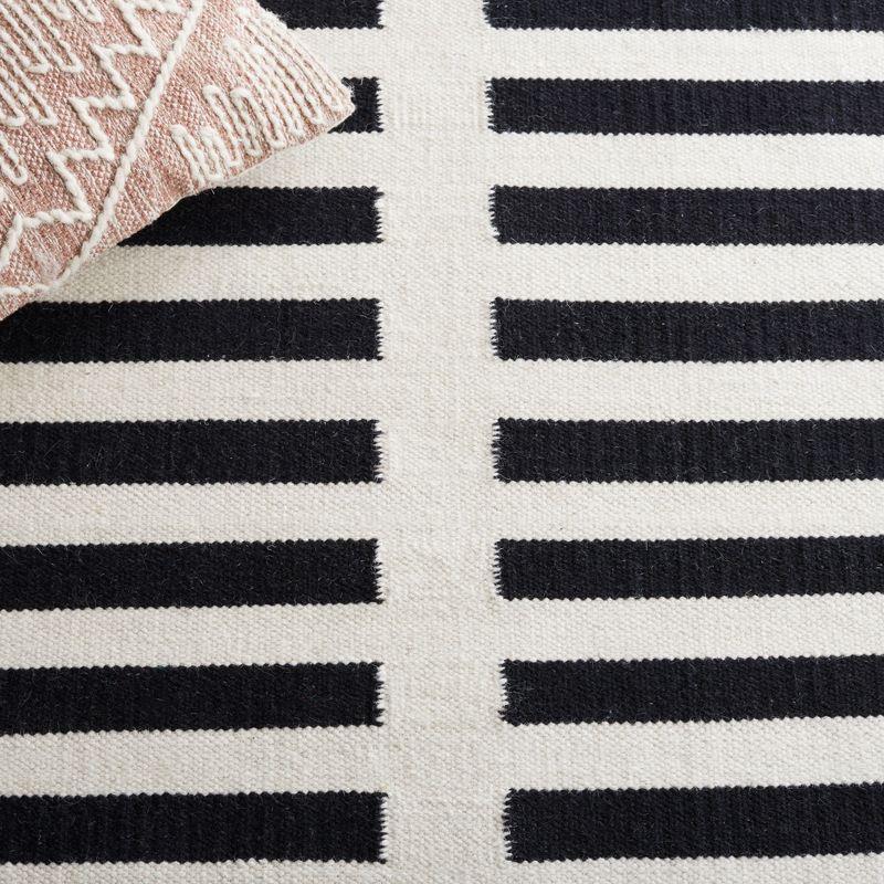 Hand-Woven Boho-Chic Black Stripe Wool Area Rug