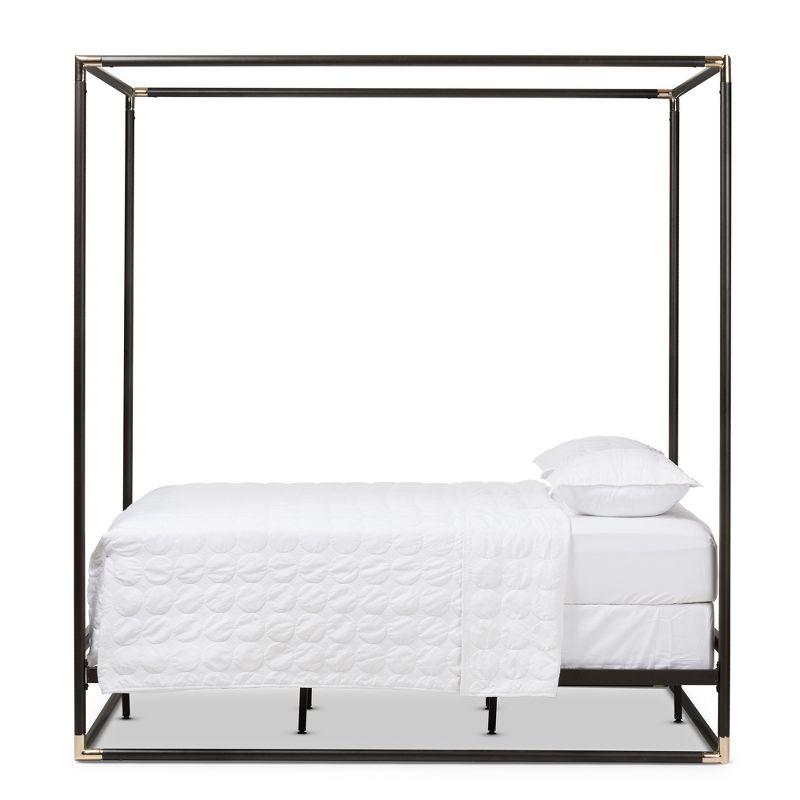 Queen Eva Vintage Industrial Finished Metal Canopy Bed Black - Baxton Studio: Matte Dark Bronze, Brass Accents
