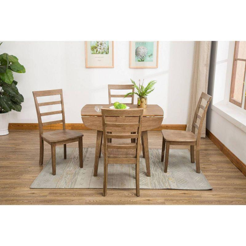 Barnwood Wire-Brush Compact 5-Piece Dining Set with Ladderback Chairs