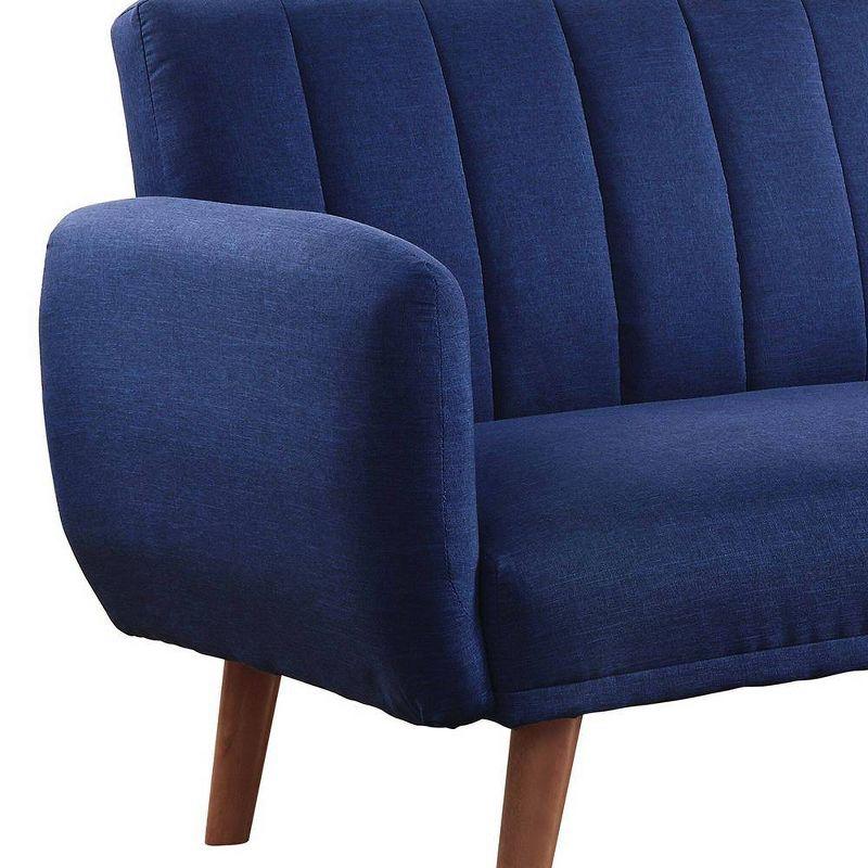 Blue Tufted Fabric Split Back Sleeper Sofa with Wood Legs