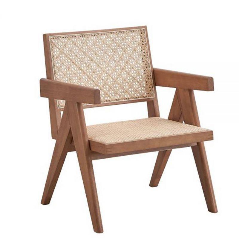 24" Velentina Accent Chair Rattan/Natural Finish - Acme Furniture: Leather Upholstery, Tufted, Wood Composite Frame