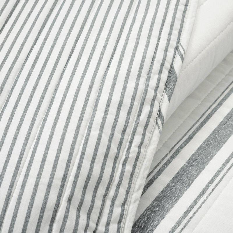 3pc Full/Queen Farmhouse Striped Reversible Quilt Bedding Set Dark Gray - Lush Décor: Cotton & Microfiber, Machine Washable