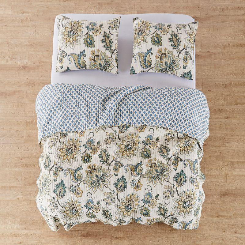 Palladium Grey Floral Quilt Set - One Twin/Twin XL Quilt and One Standard Sham Teal - Levtex Home