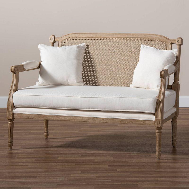 Elegant Ivory Cotton Blend Tufted Loveseat with Whitewashed Wood Frame