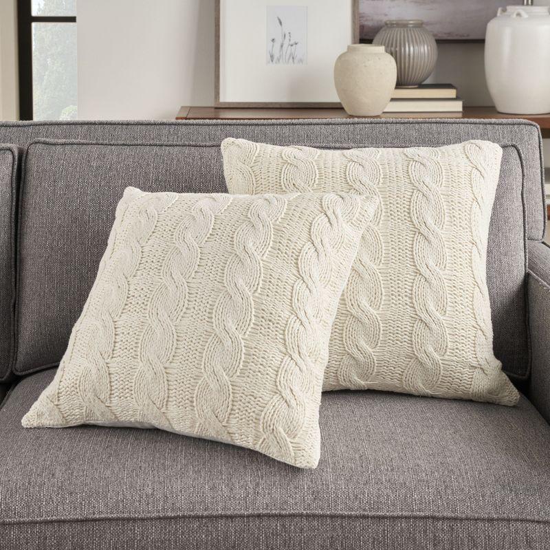 Mina Victory Life Styles Cotton Knitted 18"x18" Indoor Throw Pillows Set of 2