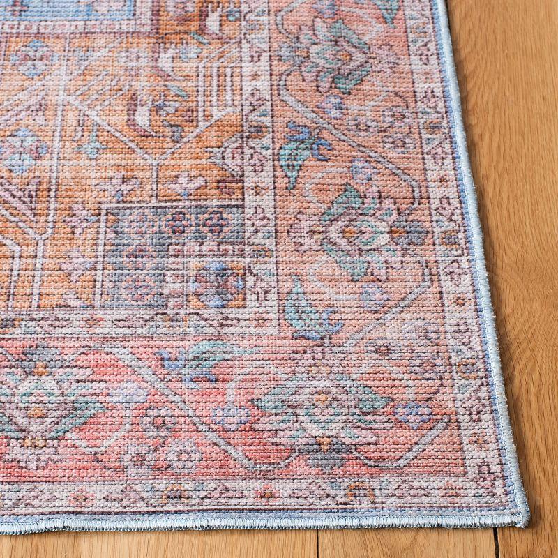 Serapi Blue and Rust Washable Viscose Area Rug 4' x 6'