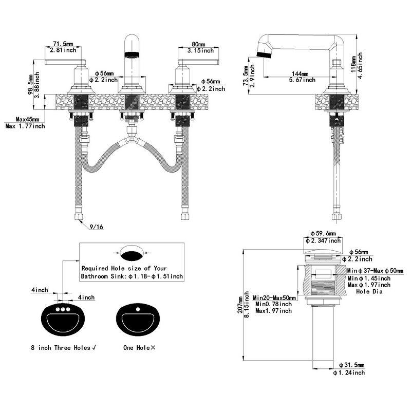 Matte Black Widespread Double Handle Bathroom Faucet with Metal Drain