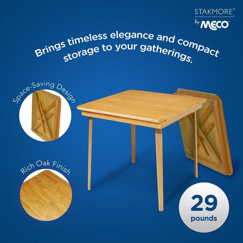 MECO Stakmore Straight Edge Solid Wood Folding Card Table, Folds to Deep 3.38 Inches for Easy Storage, 29.5″H x 32″W x 32″D, Oak Finish