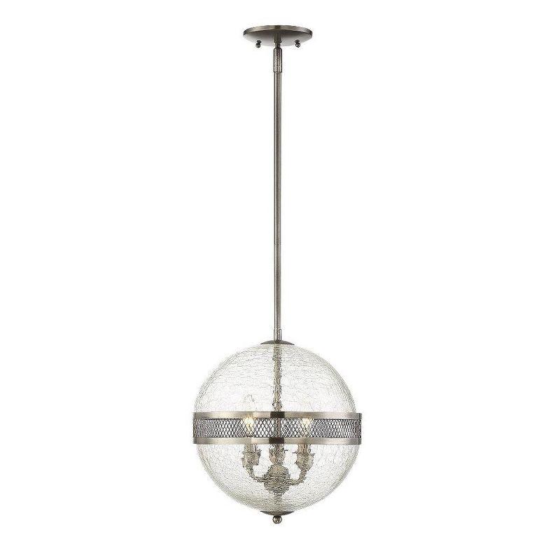 Stirling 3-Light Crackled Glass Pendant in Polished Pewter