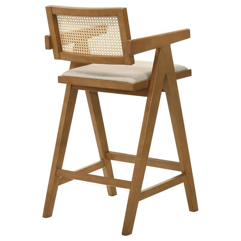 Coaster Home Furnishings Kane Solid Wood Bar Stool with Woven Rattan Back and Upholstered Seat Light Walnut (Set of 2)