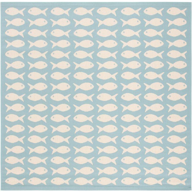 Courtyard CY6013 Power Loomed Indoor and Outdoor Area Rug - Aqua/Beige - 5'3"x5'3" - Safavieh