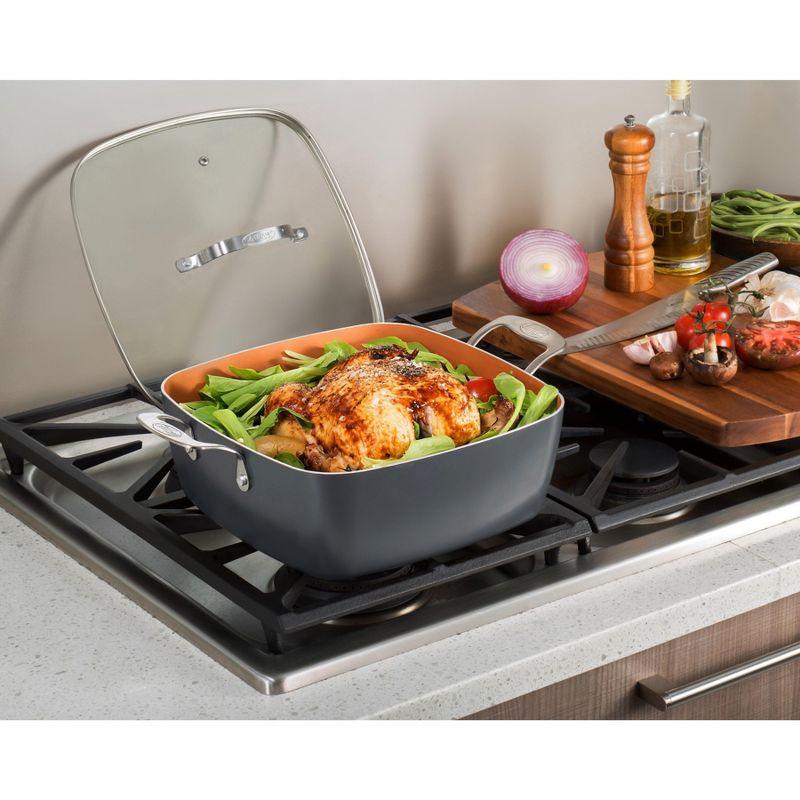Gotham Steel Gotham Steel 9.5" Deep Squre Nonstick Pan with Steamer Tray, Fry Basket and Glass Lid