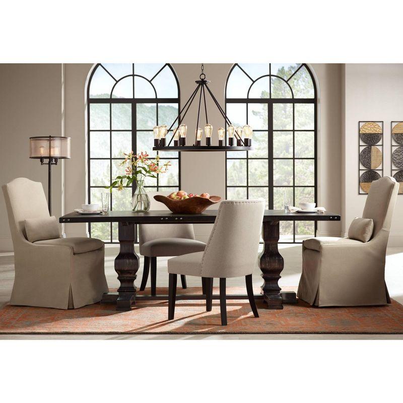 Franklin Iron Works Lacey Black Wagon Wheel Chandelier 28" Wide Industrial 12-Light LED Fixture for Dining Room House Foyer Kitchen Island Entryway