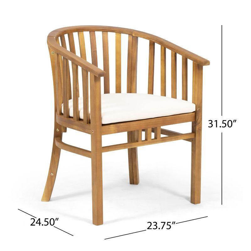 GDFStudio Rosin Outdoor Acacia Wood Dining Chairs with Cushion (Set of 2), Cream/Teak