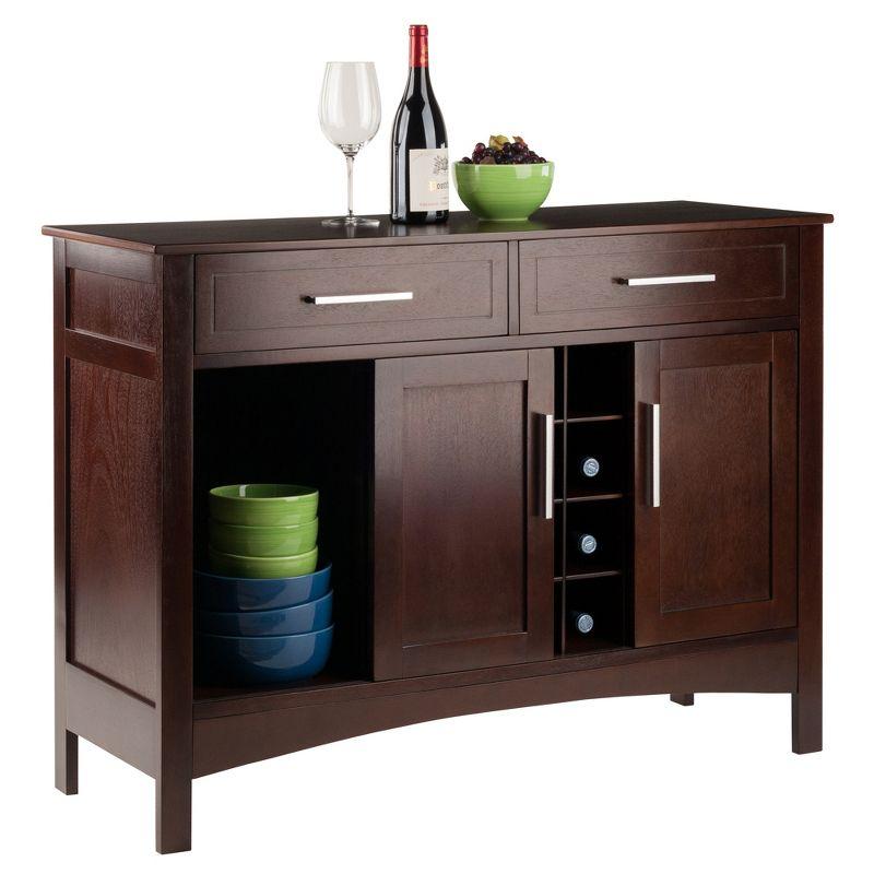 Winsome Gordon Buffet Cabinet/Sideboard Cappuccino: Transitional Style, Hardwood Frame, Sliding Doors, 2 Drawers