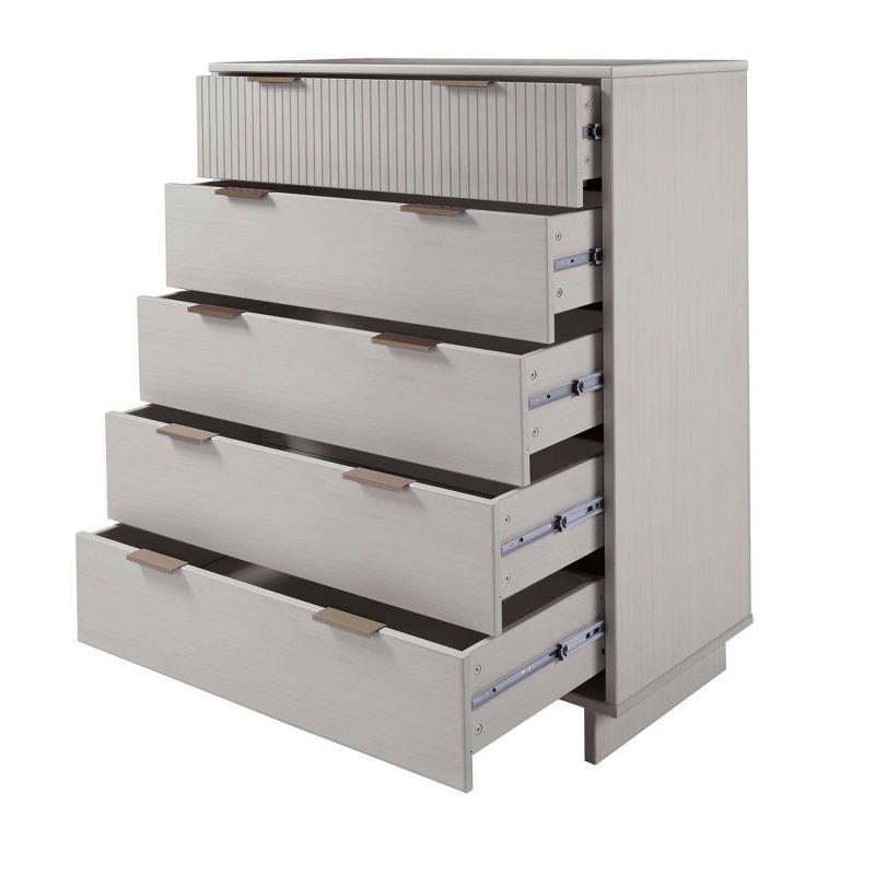 Manhattan Comfort Tall Granville Modern 5 Drawer Dresser Light Gray: Wood Frame, Spot Clean, Anti-Tip Hardware