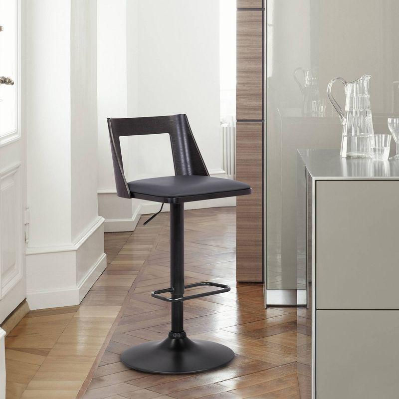 Milan Adjustable Swivel Faux Leather Metal Barstool Gray/Black - Armen Living: Pedestal Base, High-Density Foam