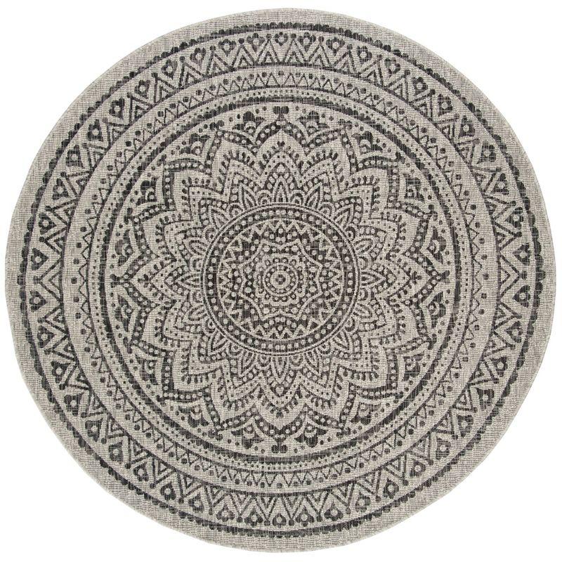 Courtyard CY8734 Power Loomed Indoor and Outdoor Area Rug - Light Grey/Black - 6'7" Round - Safavieh